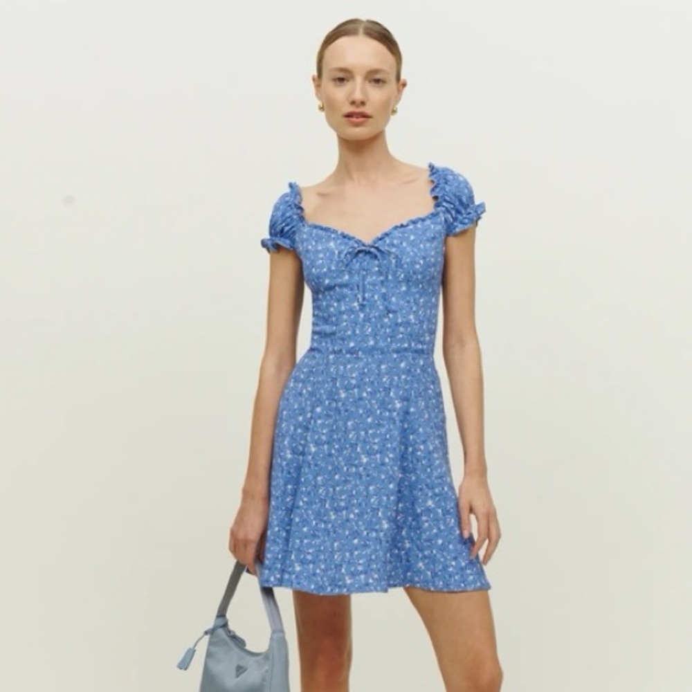 Reformation Pacey Mini Dress in Light Blue Floral
